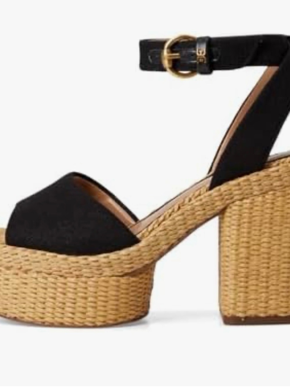 Sam Edelman Black Canvas Platform Sandals with Woven Raffia Sole - Picture 2 of 4